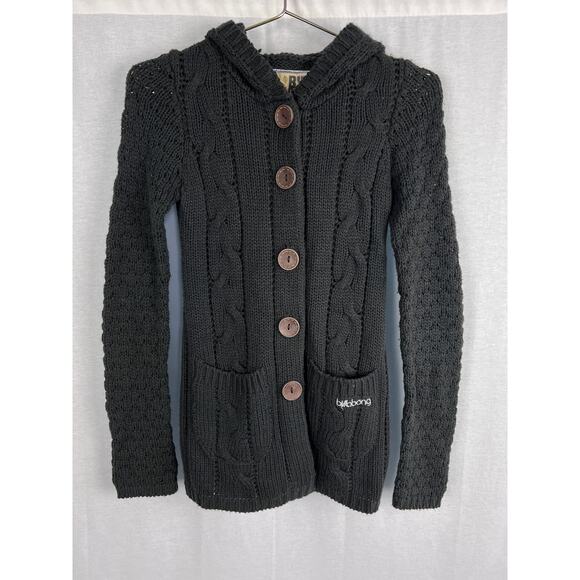 Vintage Billabong Sweater Cable Knit Hooded Cardigan Y2K Surfer Coconut Girl - Picture 1 of 5